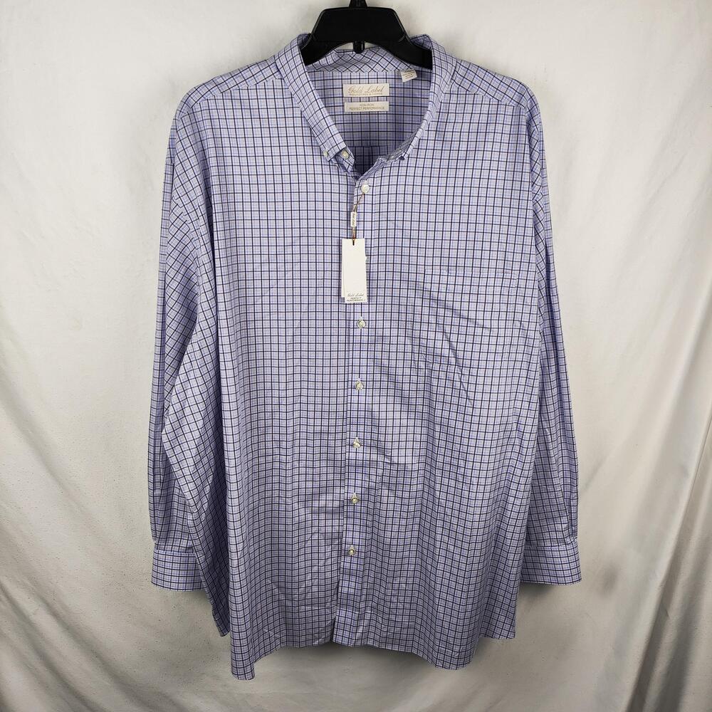 Roundtree & Yorke Shirt Mens Big 4X Blue Check Non Iron Button Down Dress Cotton